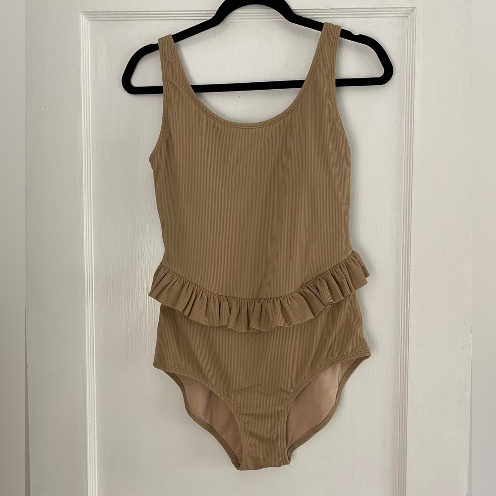 KORTNI JEANE Women’s Ribbed Sand Brown Skirted One-Piece Swimsuit in Size M NWT - Picture 3 of 9